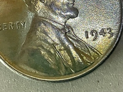 1943 Steel Penny Errors  over 9,3 Rainbow Toning in Doubling  Date DDO UNC - Image 1 of 4
