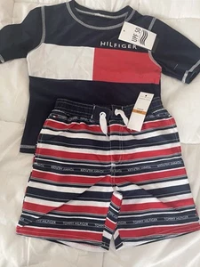 NWT Tommy Hilfiger Little boys Swim Trunks  And UPF 50 Matching Shirt Sz 3t - Picture 1 of 12
