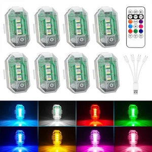 8 Pods Wireless RGB LED Strobe Lights 4-in-1 USB Charing Remote AntiCollision - Picture 1 of 23