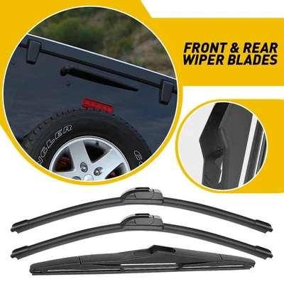 Juego de 3 escobillas limpiaparabrisas delanteras y traseras para Jeep Wrangler 2000-2022 reemplazar Foto 1 de 4