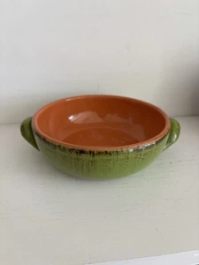 De Silva Double Side-Handled Terracotta Green Soup Bowl 5.25" Made in Italy - Picture 1 of 6