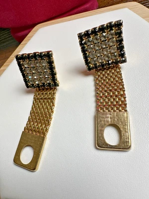 VTG Mens Black & White Rhinestone Mesh Wrap Around Cufflinks Gold Tone Sparkly - Image 1 of 4