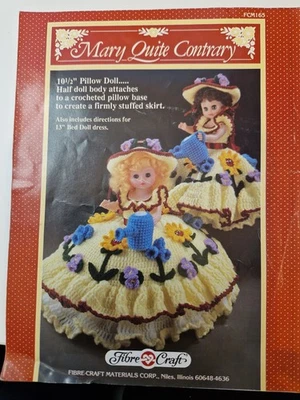 Copy Vtg Fibre Craft Mary Quite Contrary Crochet Pattern For Pillow Doll FCM165 - Image 1 of 2