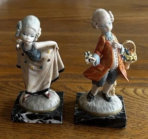 FONTANINI CEFOSE ITALY DEPOSE FIGURINE PAIR MARBLE BASE VICTORIAN COUPLE 763 764 - Picture 1 of 19