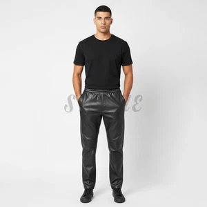 Jogginghose Trainingshose Herren Echtleder schwarz Gummizug - Bild 1 von 3