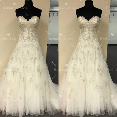 Off Shoulder Wedding Dresses Vintage Sleeveless Tulle Lace Lace up Bridal Gowns - Image 1 of 4