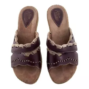Clarks Artisan Tan Leather Comfort Womens Shoes Slip-on Slides Open Toe Sz 7 1/2 - Picture 1 of 7