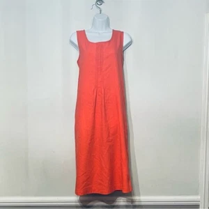 Travel Smith Dress Linen Blend Sleeveless Pintuck Summer Pockets Medium Coral - Picture 1 of 7