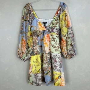 Banana Republic Gr. S Ramie Twist Front Minikleid Puffärmel Patchwork Multi - Bild 1 von 13