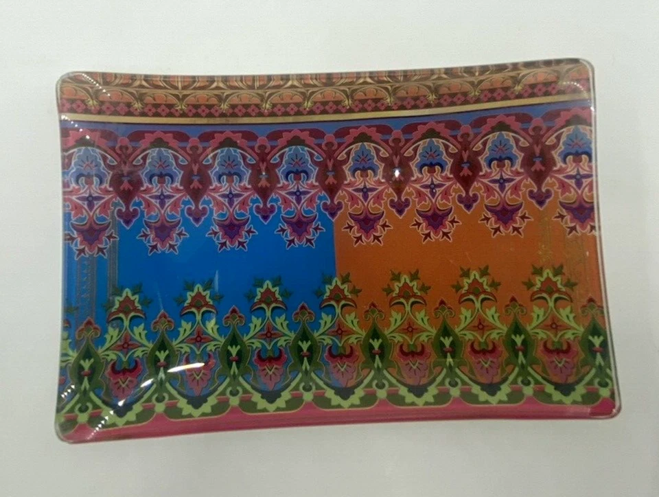 Michel Design Works Glass Painted Vanity Tray Trinket Aztec Southwest 5.5 3.5” - Image 1 of 4