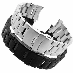 Stainless Steel Strap 18 20 22 24mm Watch Band 5Beads Flat Curved Ends 2in1 - Picture 1 of 16