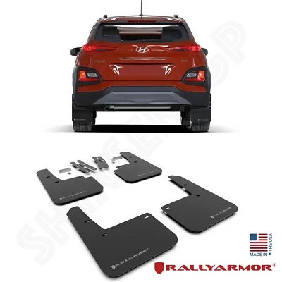 Rally Armor UR Black Mud Flaps w/ Grey Logo fit 2018-2023 Hyundai Kona - Изображение 1 из 4