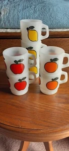 7pc Vintage Anchor Hocking FIRE KING Milk Glass SUPER FRUIT Coffee Mugs - Picture 1 of 8