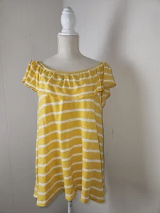 Old Navy Damen XL ärmellos Rüschen Ausschnitt gelb gestreift Top Bluse  - Bild 1 von 11