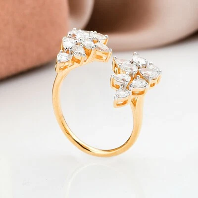 Pear Lab Grown CVD Diamond Cuff Ring 18k Yellow Solid Gold Birthday Gift 1.30 Ct - Image 1 of 4