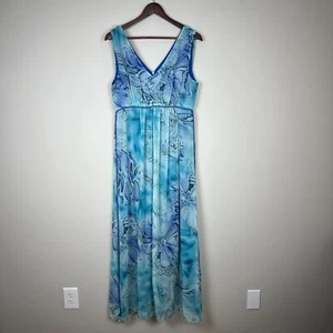 Maxi Vestido Boston Proper Mujer Medio Azul Estampado Tonal Sin Mangas Elastizado Cuello en V - Imagen 1 de 13
