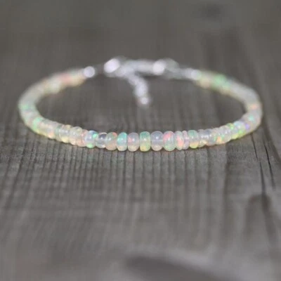 Natural White Opal Stone Dainty Bracelet Healing Crystal Bracelet Minimalist - Image 1 of 4