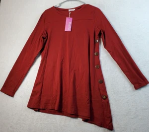 Halife T Shirt Dress Womens Size Medium Red Polyester Round Neck Side Button - Picture 1 of 10