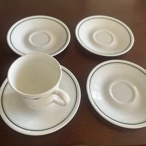 Set of 4 Corelle Corning ZENITH Black & Green Lines 6-1/4" CUP SAUCERS+ 1 CUP - Bild 1 von 3