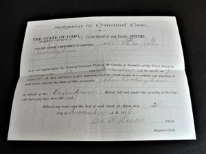 Papel al Sheriff, 21 de noviembre de 1876, citación en documento de caso criminal-Ohio. - Imagen 1 de 6