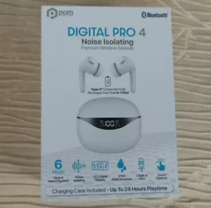 POM Digital Pro 4 Noise Isolating Premium Wireless Ear Headphones Earbuds White - Picture 1 of 4