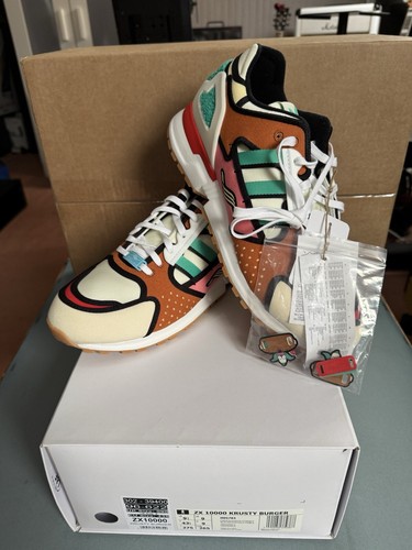 Scarpe da ginnastica Adidas Simpsons ZX10000 Krusty Burger UK da uomo taglia 9 nuove con scatola