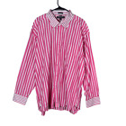 Tommy Hilfiger Men’s Pink Red Stripe 80s 2 ply Fabric long Sleeve button down