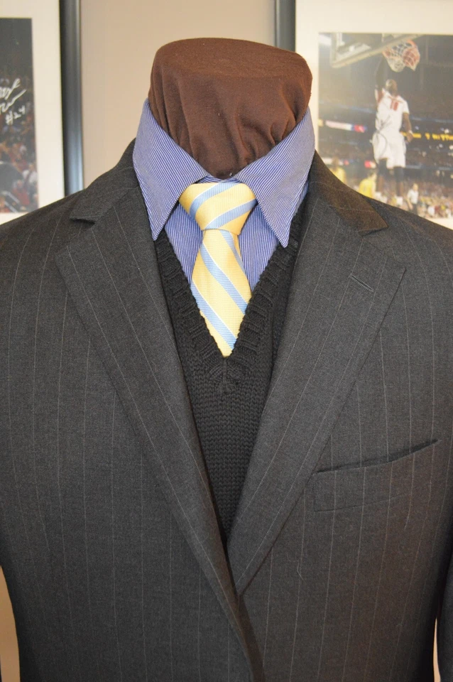 Traje de lana John W. Nordstrom para hombre 2btn gris a rayas Loro Piana talla 43R pantalones 38x28 Foto 1 de 4