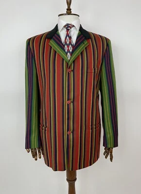 VINTAGE VERSUS GIANNI VERSACE MENS BLAZER MULTICOLOR STRIPED RARE COAT JACKET - Image 1 of 4