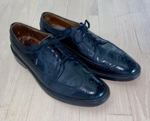 Vintage Florsheim Imperial Black Longwing Men's Shoe 92604 V Cleat 9.5 C Wingtip - Picture 1 of 14