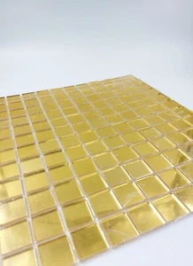 Gold Mirror Mosaic Tiles 1"  - 144 Pieces per 12.5" x 12.5" Tape Mounted Sheet - Picture 1 of 3