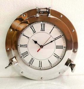 Chrome Finish 12" Ship Porthole Wall Clock Nautical Beach Style Home Décor Clock - Picture 1 of 5