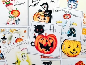 Juego de 12 PEGATINAS vintage retro para manualidades kitsch de Halloween - ¡Solo corte y use! - Imagen 1 de 2