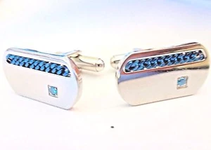 Eslabones de diseño de cuerda azul y acero inoxidable para hombre con piedra circular azul - Imagen 1 de 3