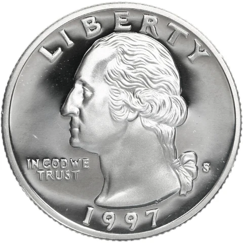 1997 S Washington 90% Silver Quarter Gem Deep Cameo Proof US Coin Cover
