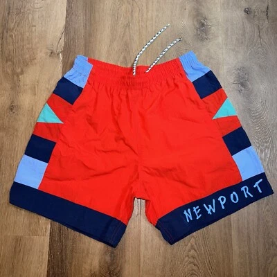 Vintage Mens Shorts Swim Trunks Large Newport Blue Nylon Jams 80s 90s Colorblock - Image 1 of 4