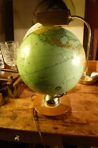 Mappamondo JRO, Monaco 12, globo terrestre, vintage H 25 cm, anni 30/40, illuminato, sfera di vetro - Foto 1 di 3