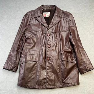 VTG Sears The Leather Shop Jacket Mens 42 Brown Leather Blazer Faux Fur Lined - Picture 1 of 24