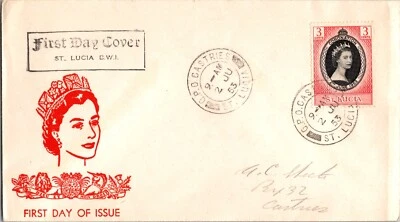 1953 St Lucia Castries Her Majesty Queen Elizabeth 2 Coronation First Day  Cover - Image 1 of 2