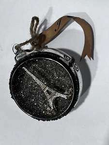 Paris Frankreich schwarz & silber Glitzer Eiffelturm offen Ornament mundgeblasenes Glas NEU - Bild 1 von 4