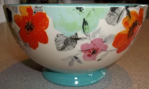 The Pioneer Woman Footed Soup Cereal Bowl Floral Poppy Aqua 6.25" Stoneware - Picture 1 of 5
