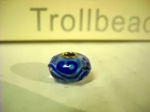 Trollbeads Elfbeads 925 Sterling Silver Glass BLUE PAISLEY STRIPE BEAD LAA - Picture 1 of 6