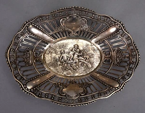 Antique German .800 Silver Oval Reticulated Basket w Repousse Cherubs 5.4 ozt - Picture 1 of 4