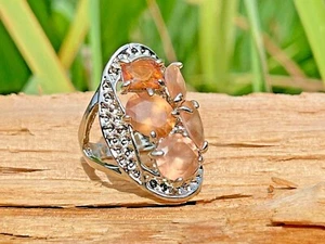 Orange Hessonite Garnet - Andesine-Labradorite Gemstones Ring - Size 7.25 - Picture 1 of 8