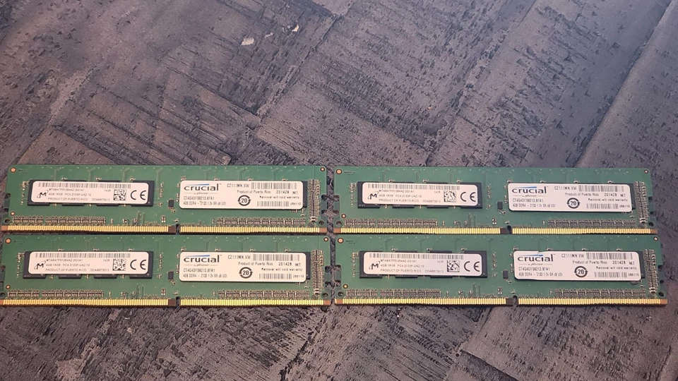 16GB (4GBx4) Crucial 4GB DDR4-2133 UDIMM 1.2V RAM CT4G4DFS821.8FA1 1RX8 - Image 1 of 3