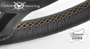 FOR PORSCHE BOXSTER 96-04 REAL BLACK LEATHER STEERING WHEEL COVER BEIGE STITCH - Picture 1 of 4