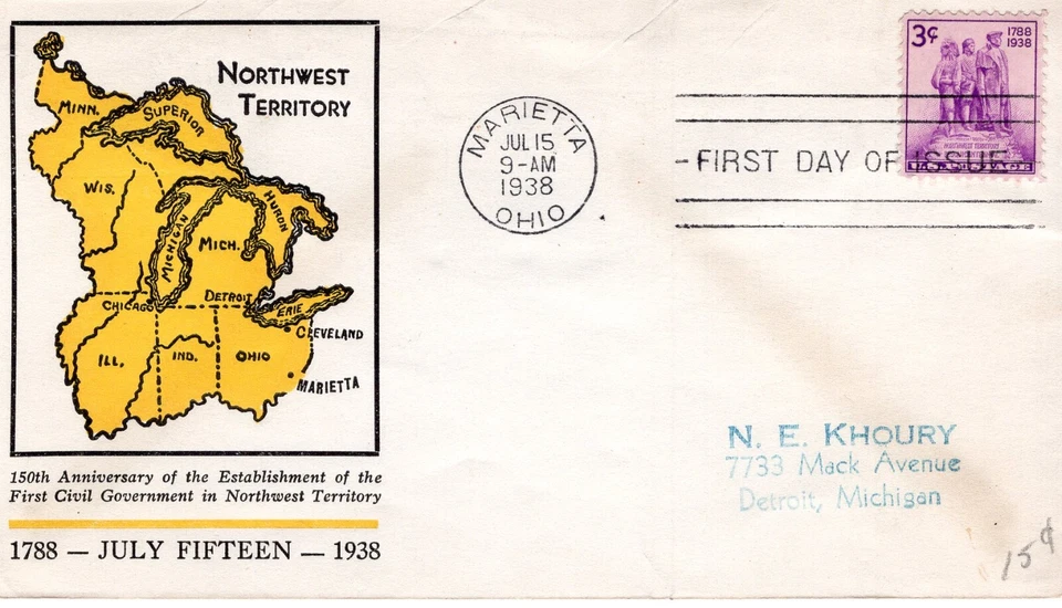 1938 #837 NORTHWEST TERRITORY FDC W/ PLANTY CACHET TO DETROIT MI - Image 1 of 1