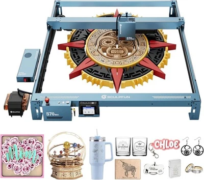 SCULPFUN S70 Max 70W Laser Graviermaschine, Lasergravierer mit 50L Air Assist,EU