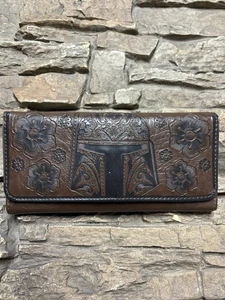 Cartera Star Wars Loungefly Tooled Triple Plegable Marrón Imitación Cuero ¡Limpia! - Imagen 1 de 5