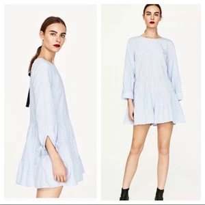 Mameluco ZARA azul manga larga con volantes en capas dobladillo talla S nuevo sin etiquetas - Imagen 1 de 10